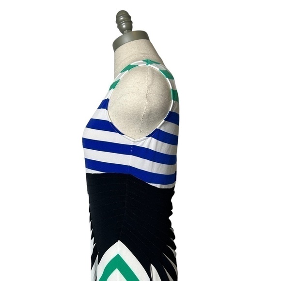 2/$30 London Times Sleeveless Stripe Long Stretch Maxi Dress  Slimming Panel - Picture 10 of 15